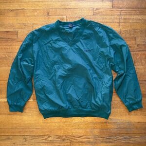 IZOD Mens Pullover Windbreaker Jacket V Neck Long Sleeve Green Large